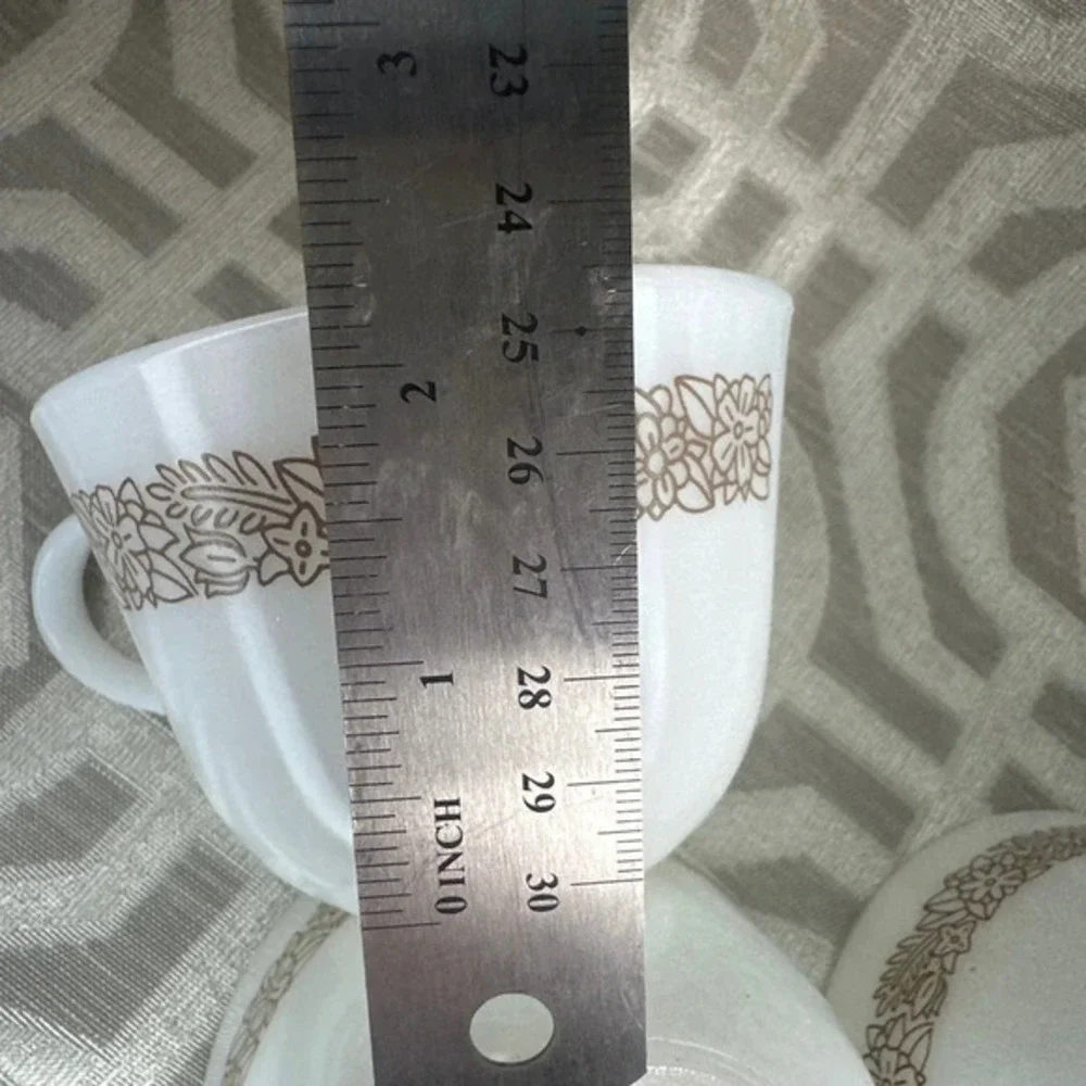 Vintage Pyrex Coffee Cups Opaque White Glass Woodland Pattern Set‎ of 3